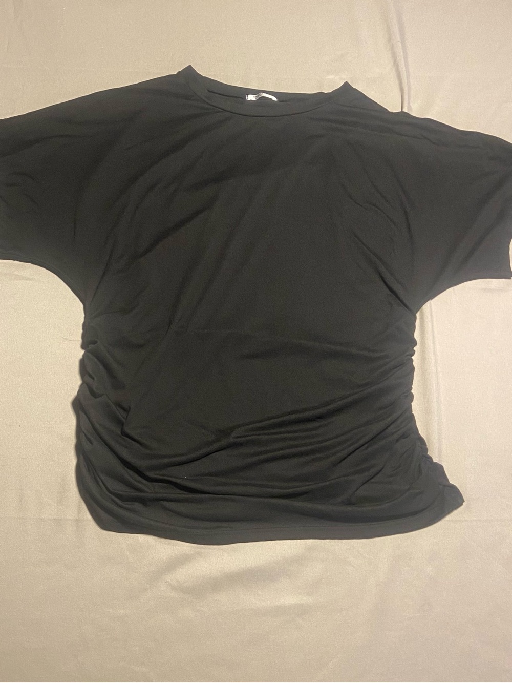 Women Large Short Sleeve Black Blouse Ekouaer  Black Scrunched Sides Top L